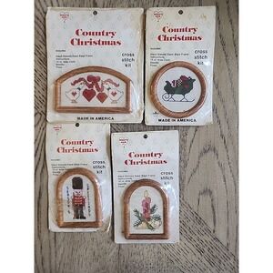 Whats New Cross Stitch Kit Country Christmas Vintage New Framed Lot Of 4 Framed